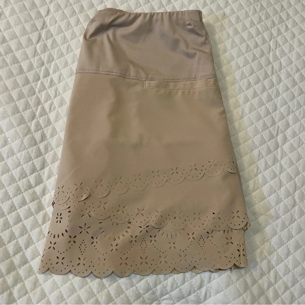 Lucky in Love Beige Mini Skort with Scalloped Hem - Picture 10 of 14